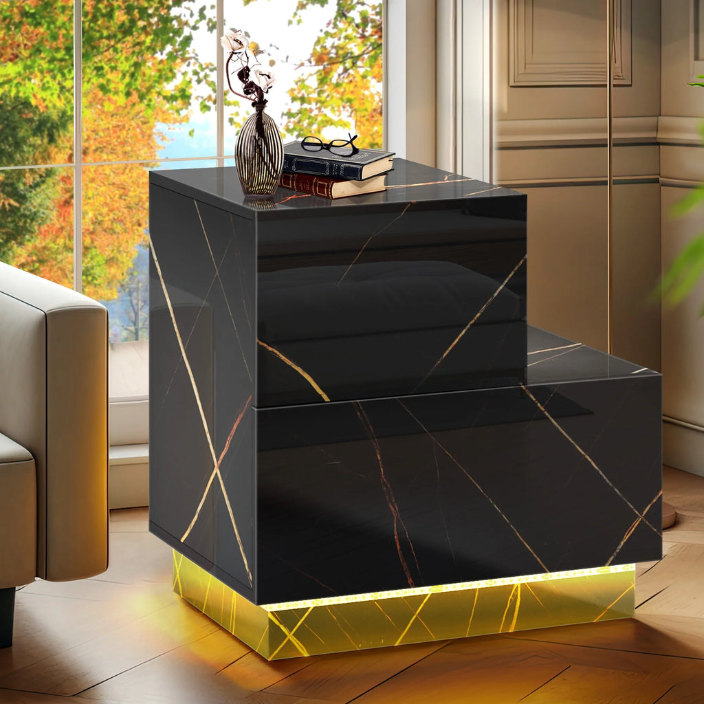 Set of 2 LED Nightstand with 2 Drawers S866