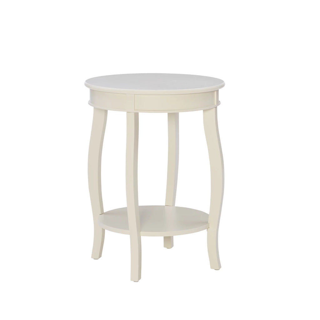 White Round Side Table with Shelf D285