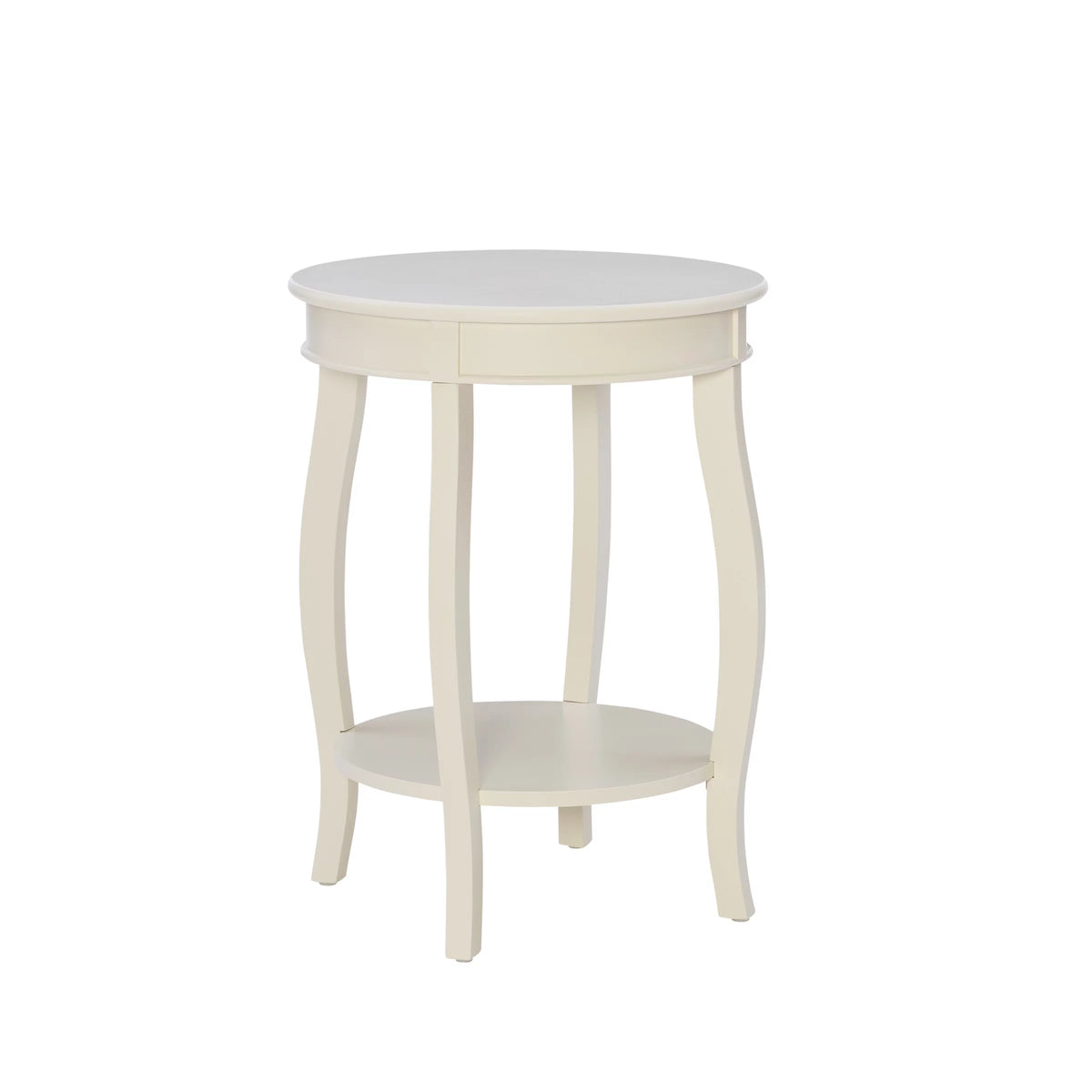 White Round Side Table with Shelf D285