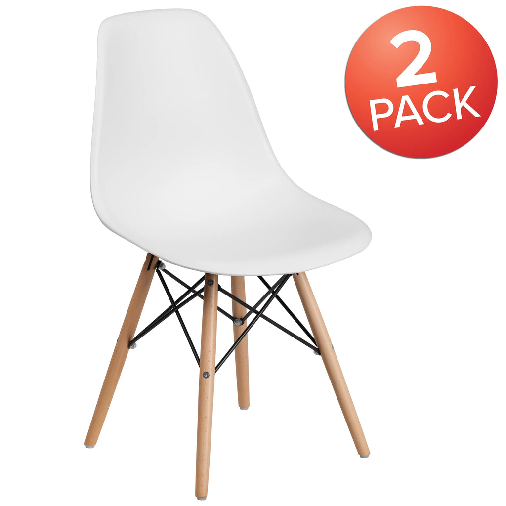 2 Pack White Plastic Chair with Wooden Legs P529087