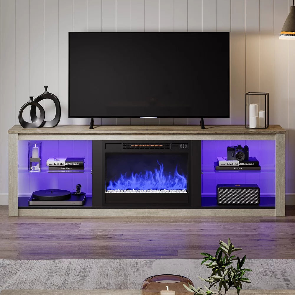 Wash White+Grey Electric Fireplace TV Stand Q559758
