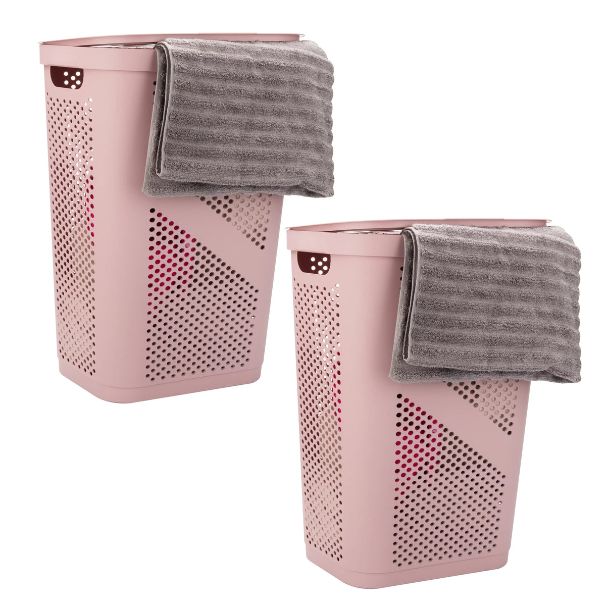 60L Slim Laundry Hamper with Lid, Set of 2, Pink B49654