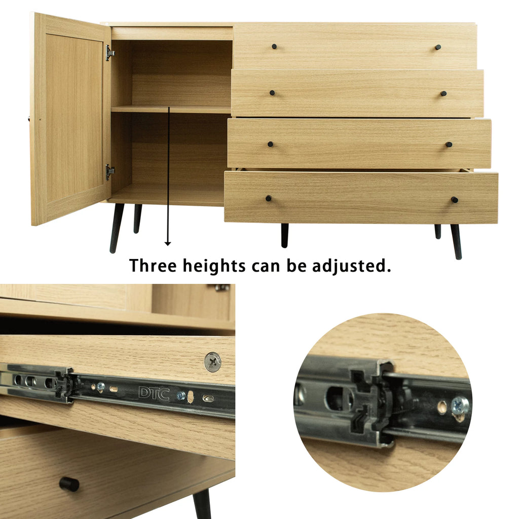 Natural Wood Storage Cabinet with Door and 4 Drawers R7972