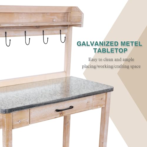 Outdoor Potting Bench Table with Storage Drawer and Removable Shelf Rack G4151