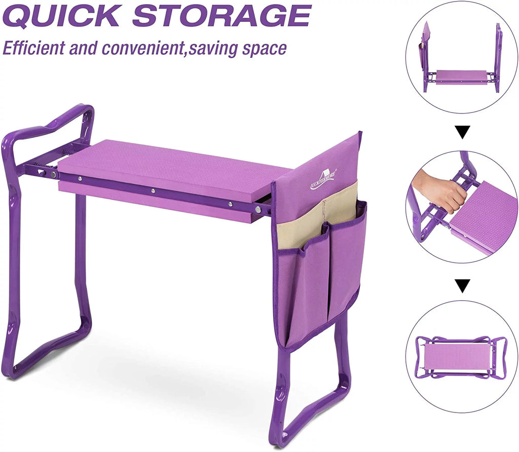 Garden Kneeler and Seat Stool Folding Bench with Tool Pocket and Kneeling Pad A6079
