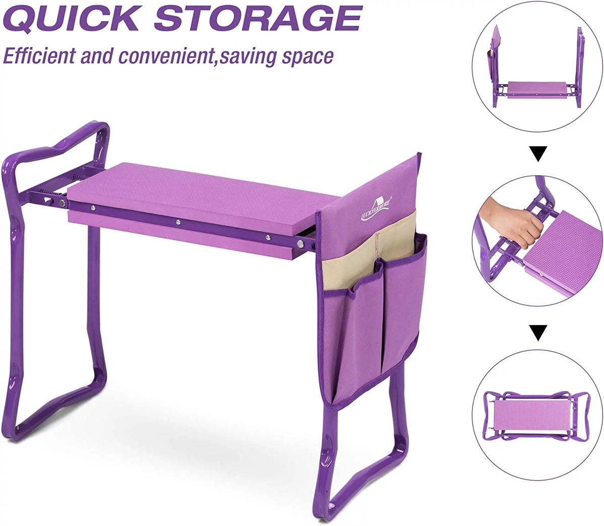 Garden Kneeler and Seat Stool Folding Bench with Tool Pocket and Kneeling Pad A6079