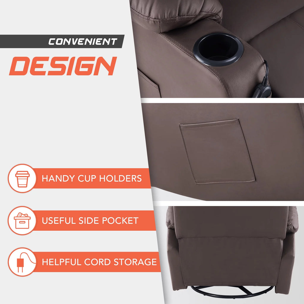 Brown 360 Swivel Heated Massaging Recliner Chair Z908609