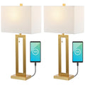 Vintage Industrial LED Table Lamp with USB Charging Port, Set of 2 N5887