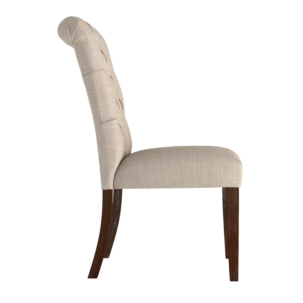 Beige Linen Button Tufted Dining Chair Set of 2 N345357
