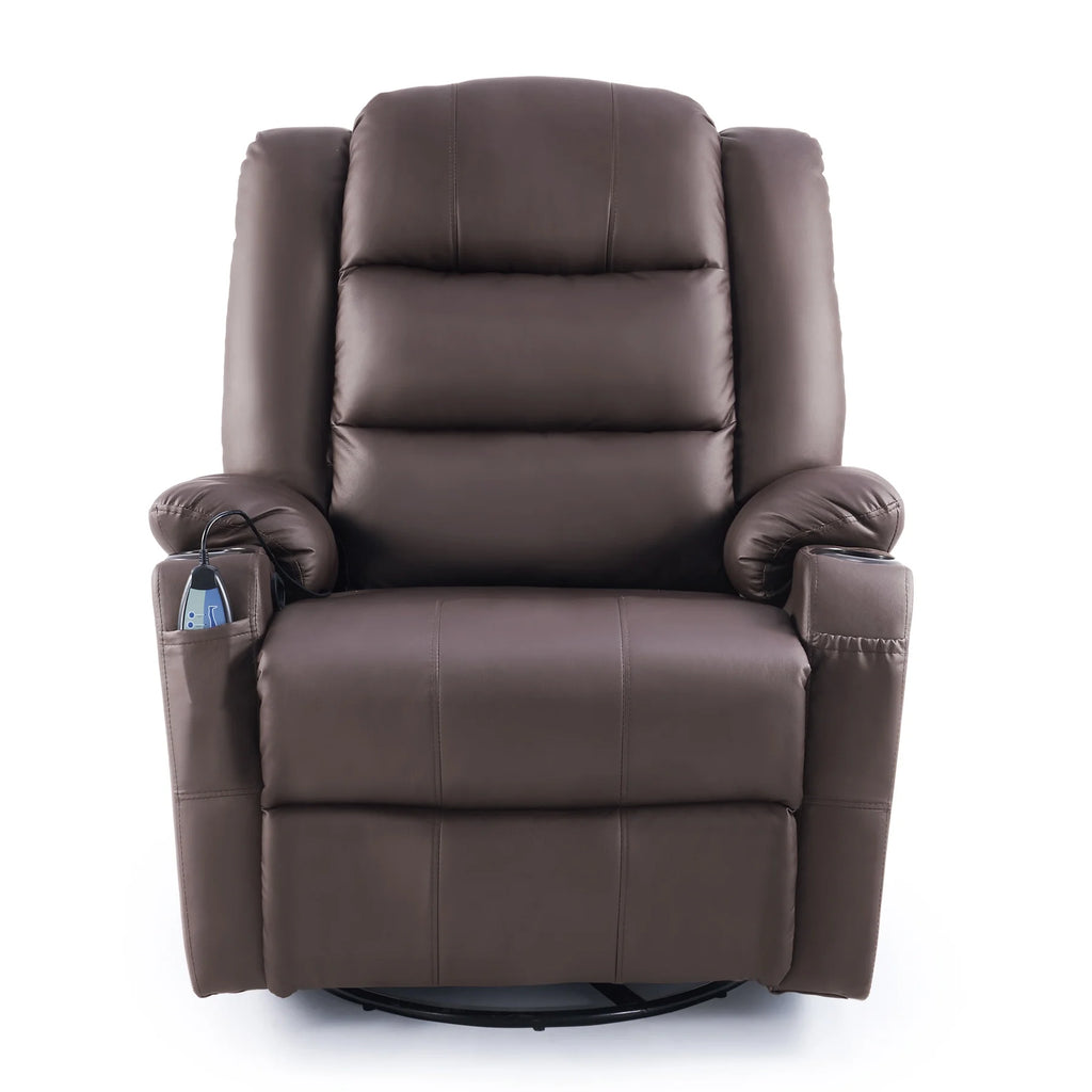 Brown 360 Swivel Heated Massaging Recliner Chair Z908609