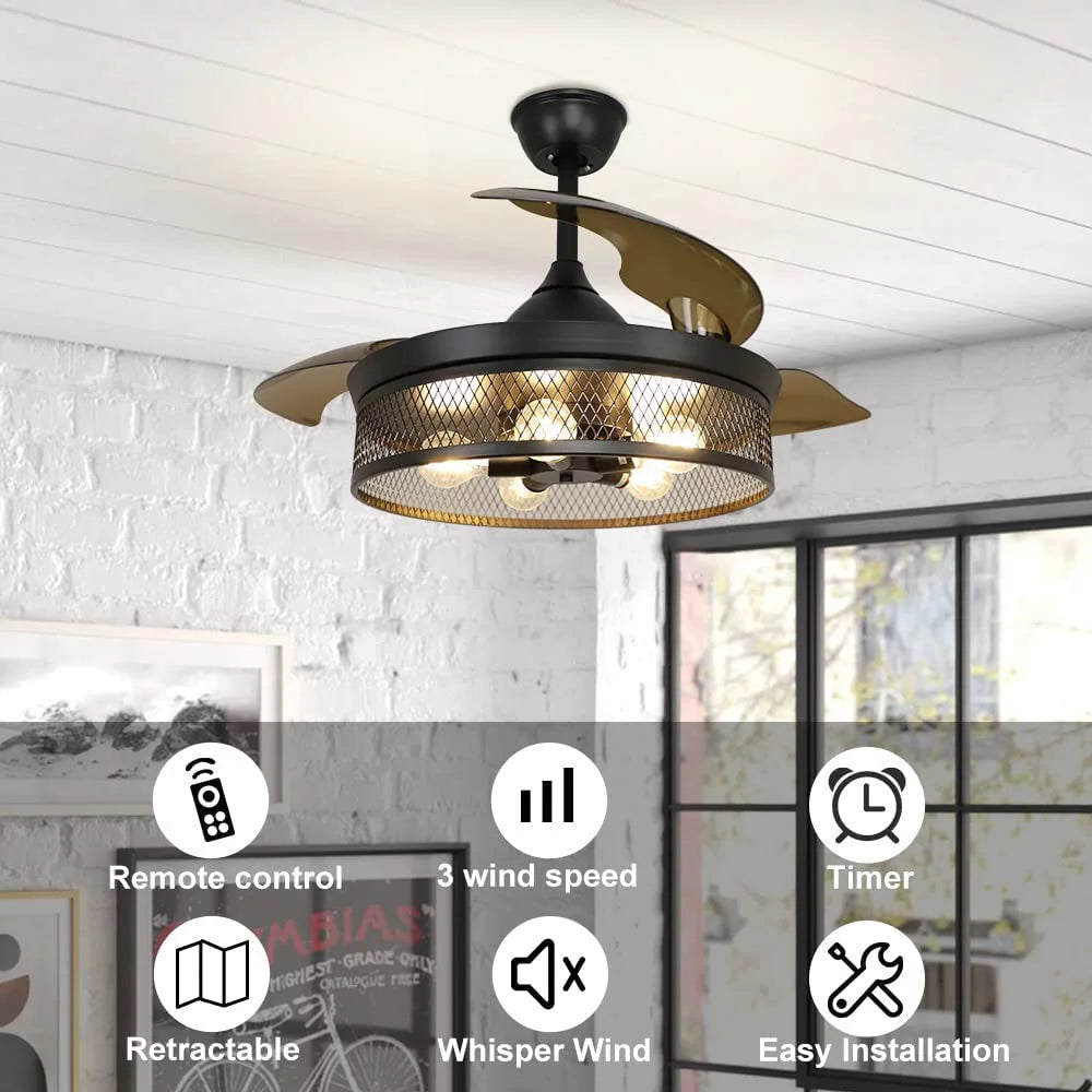 42" Invisible Ceiling Fan with Light and Remote A743