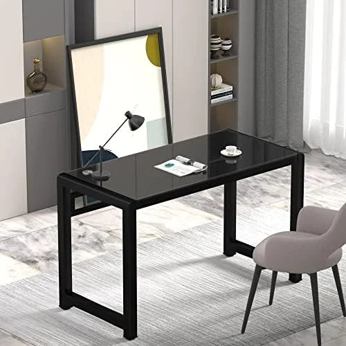 Black Tempered Glass Top Writing Desk S440