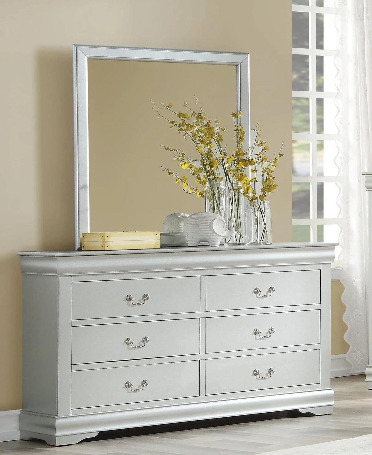 5pc Bedroom Set Twin Bed Dresser Chest Nightstand Mirror N410345
