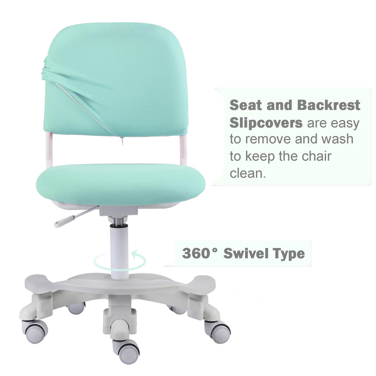 Green Adjustable Kids Desk Chair with Footrest and Lumbar Support W263867