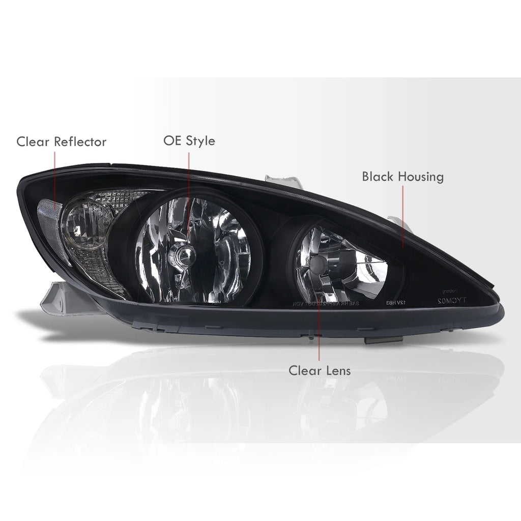 Black Housing Clear Lens Reflector Headlights Pair LH + RH D6037
