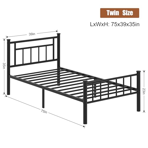 Black Full Size Metal Bed Frame with Headboard and Footboard Q616