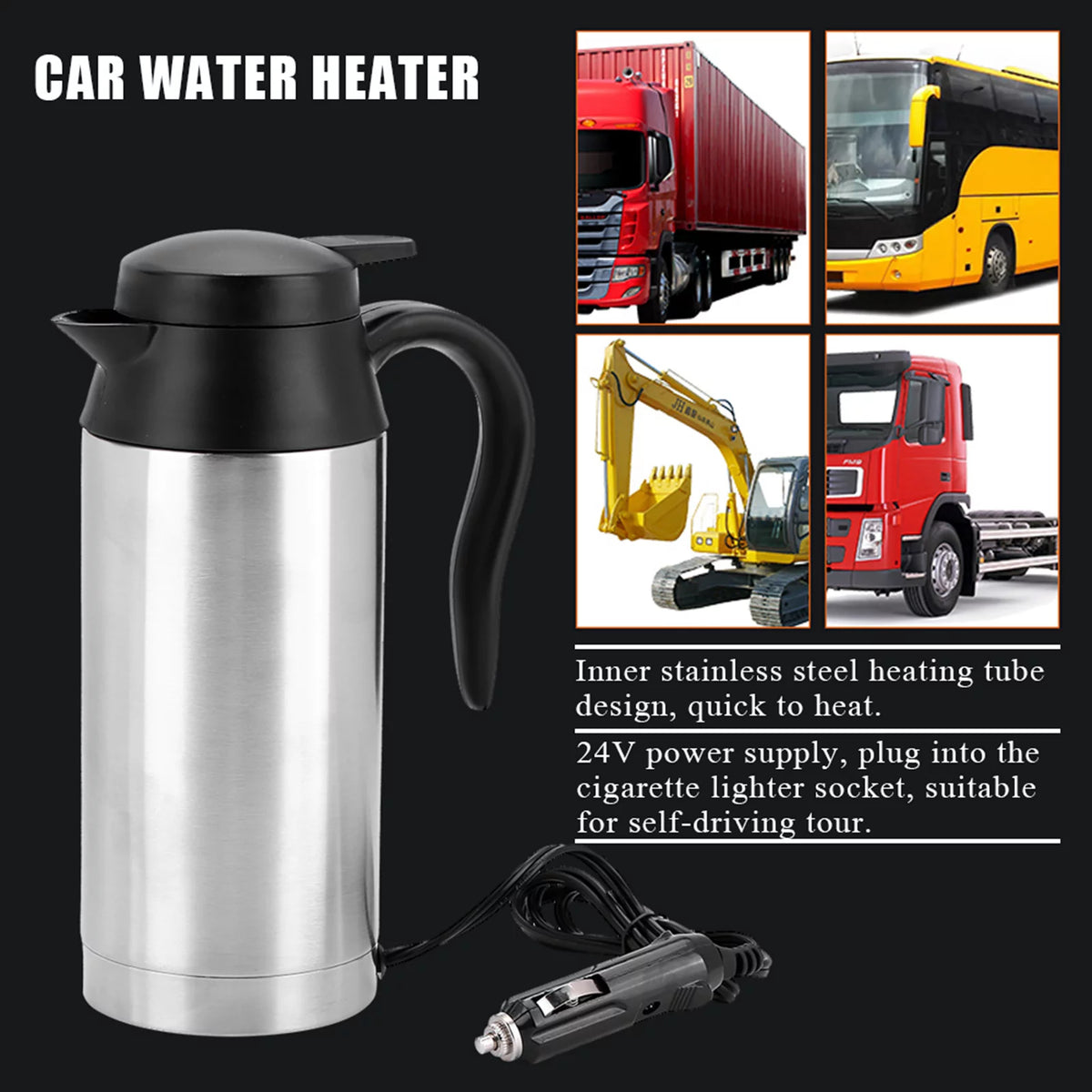 Portable 750ml 24V Travel Car Kettle Water Heater Bottle N416