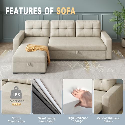 L Shaped Sleeper Sofa with Pull Out Bed and Storage Z562263