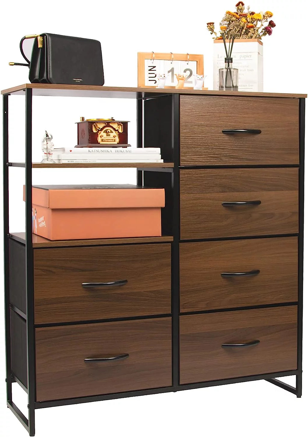Fabric Dresser with 4 Drawers and 2 Side Shelf W2727