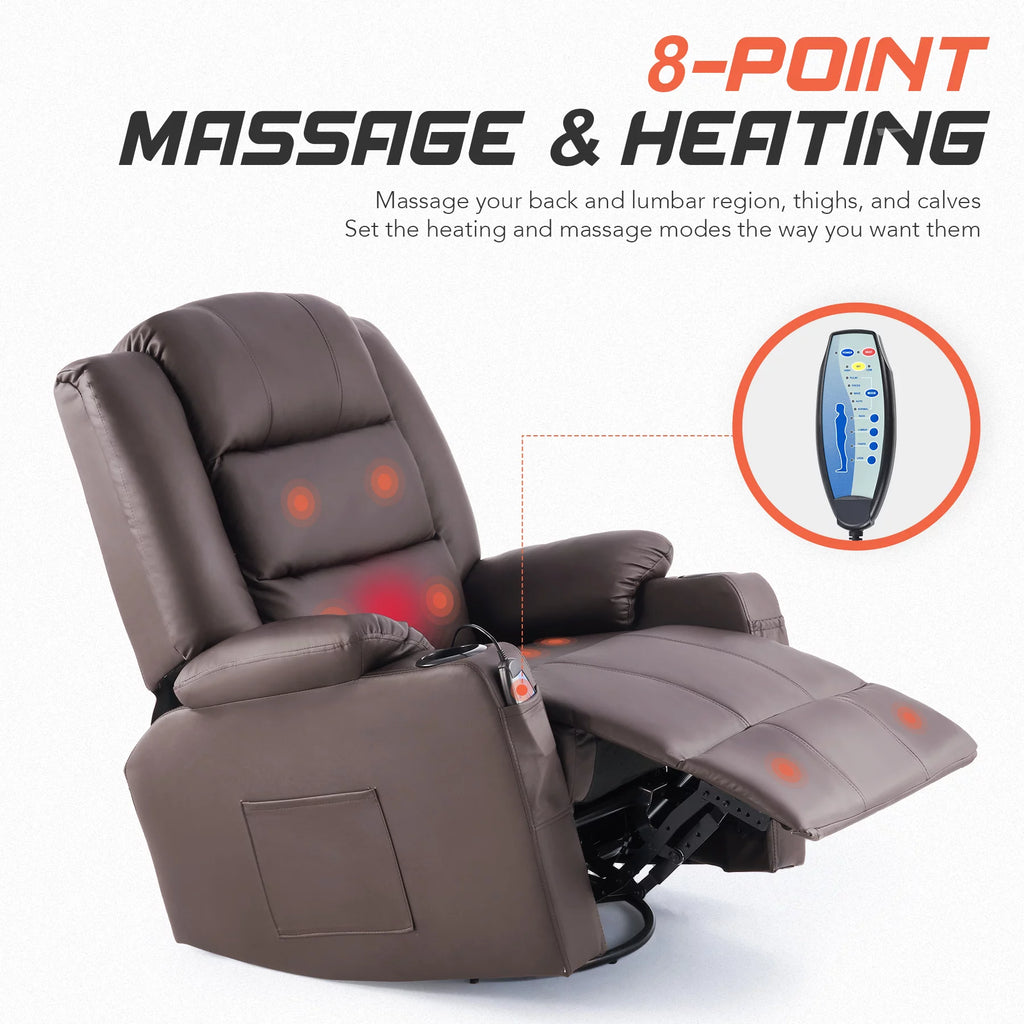 Brown 360 Swivel Heated Massaging Recliner Chair Z908609