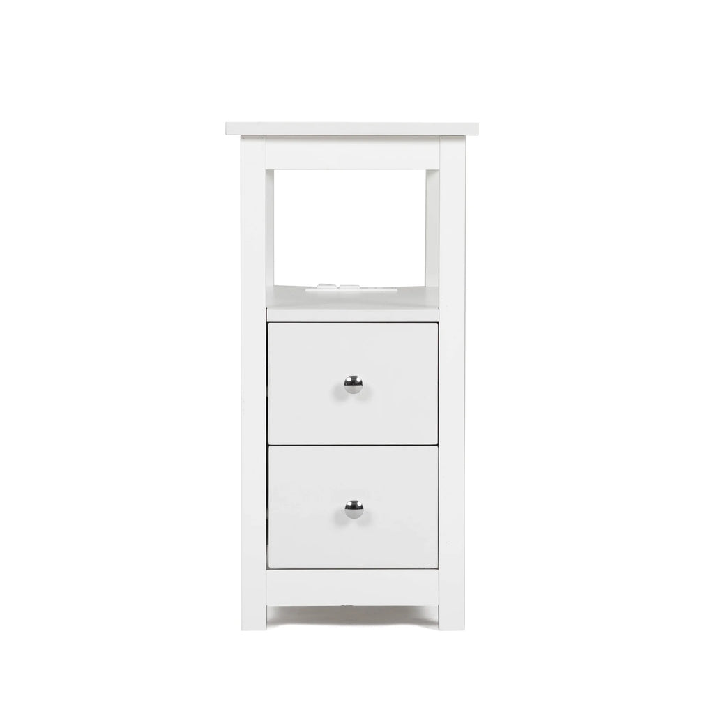 White Narrow End Table with Charging Station P7549