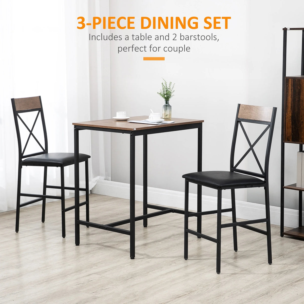 3 Piece Dining Table and Chairs Set with PU Padded Stools J243