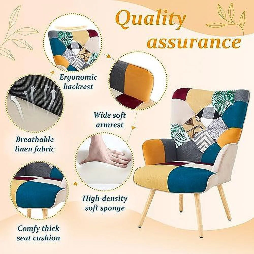 High Back Accent Chair with Linen Fabric and Wood Feet G376125