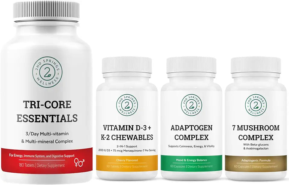 Vitamin D3 + K2 + Adaptogen Complex + 7 Organic Mushroom Complex Bundle A48815