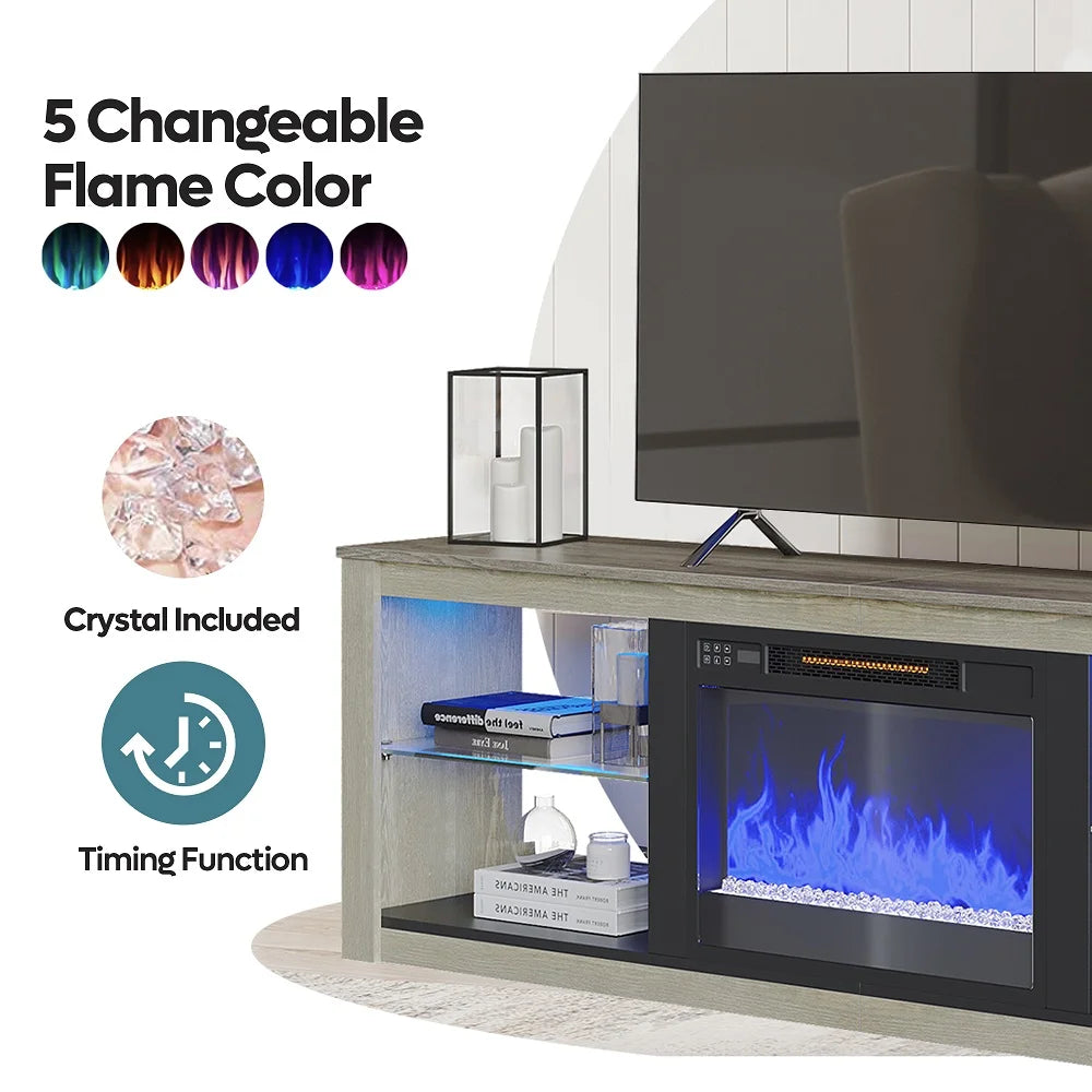 Wash White+Grey Electric Fireplace TV Stand Q559758