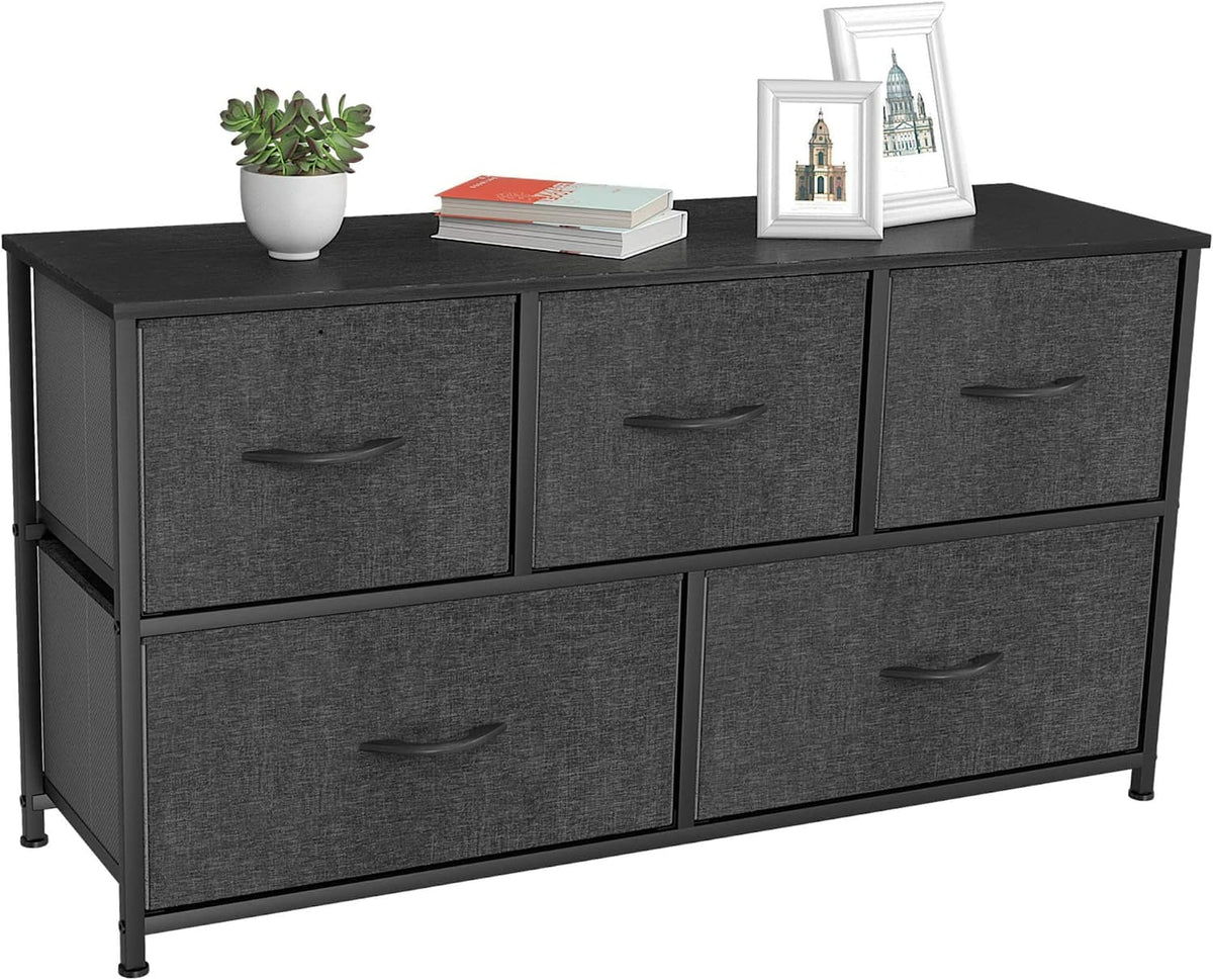 Black Grey 5 Drawer Fabric Dresser E634898
