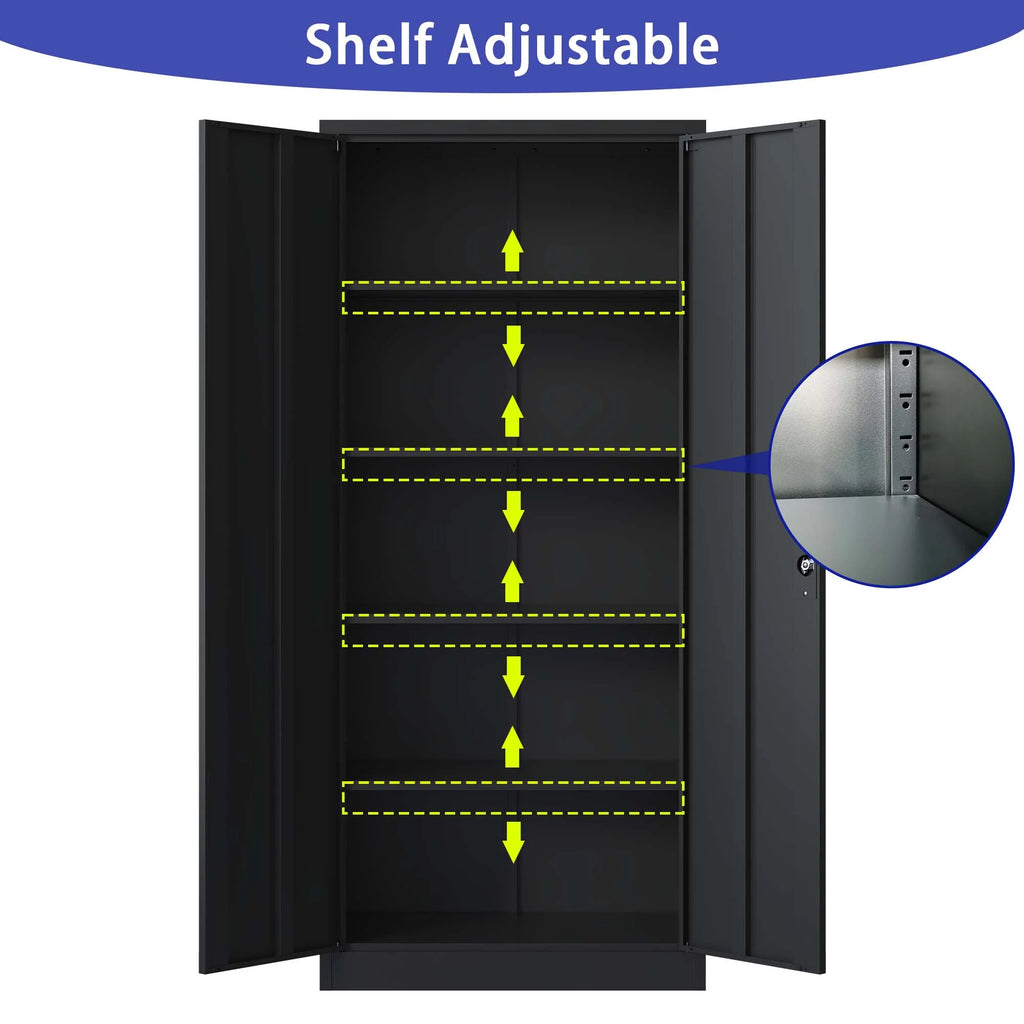 Black Metal Locking Storage Cabinet with 4 Shelves H8216