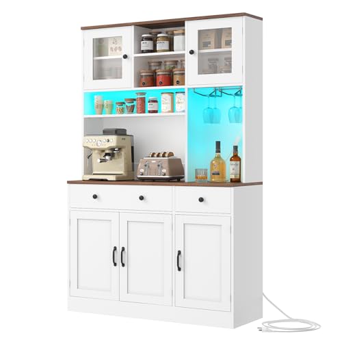 White Buffet Cabinet with Charging Station and Adjustable Shelves E98756