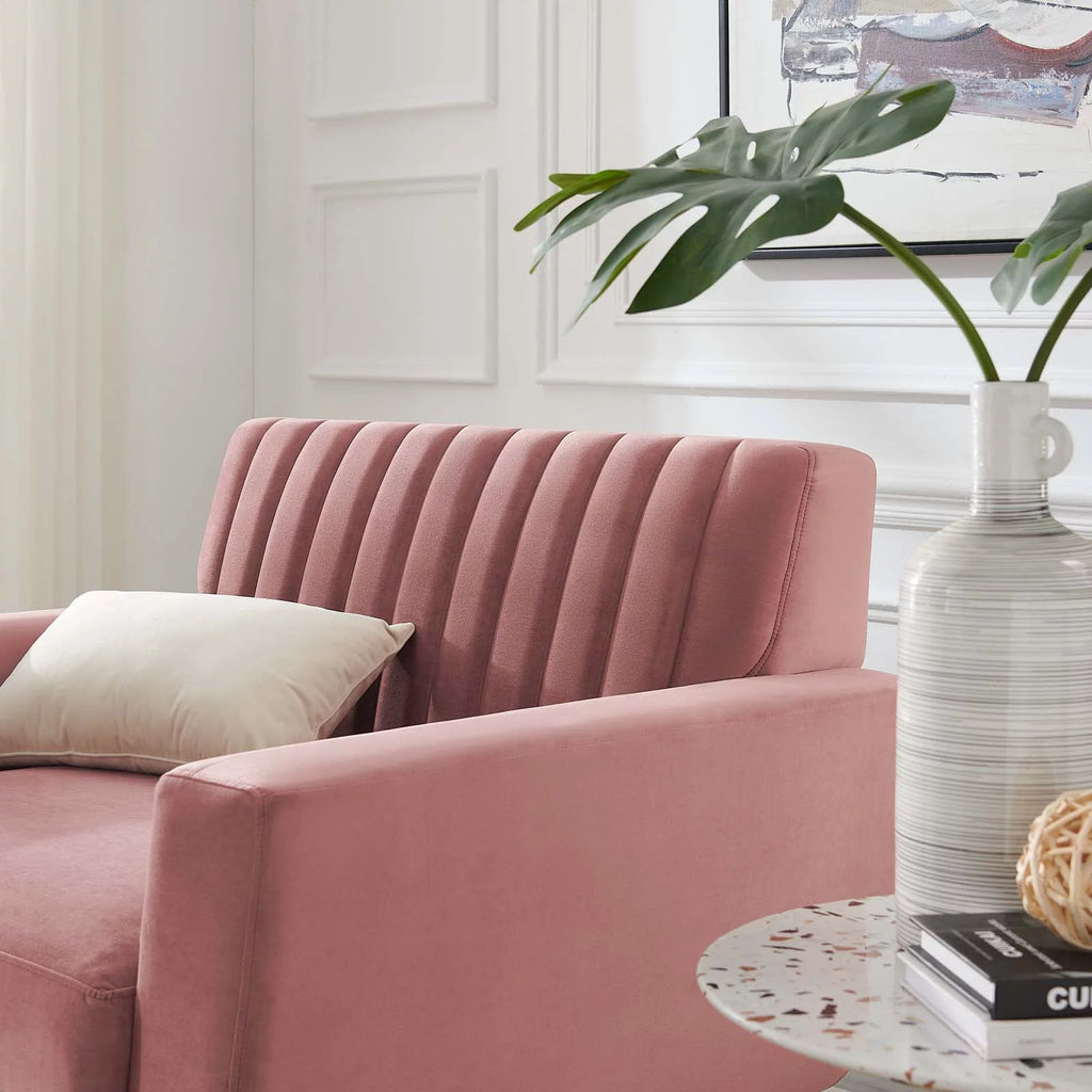 Dusty Rose Channel Tufted Performance Velvet Armchair R103987