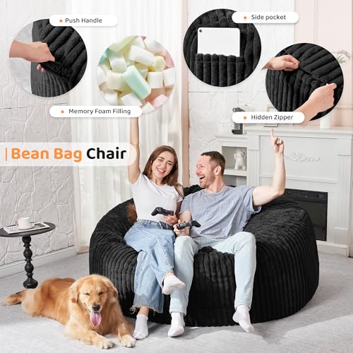 5FT Grey Memory Foam Bean Bag Chair with Plush Cover U196743