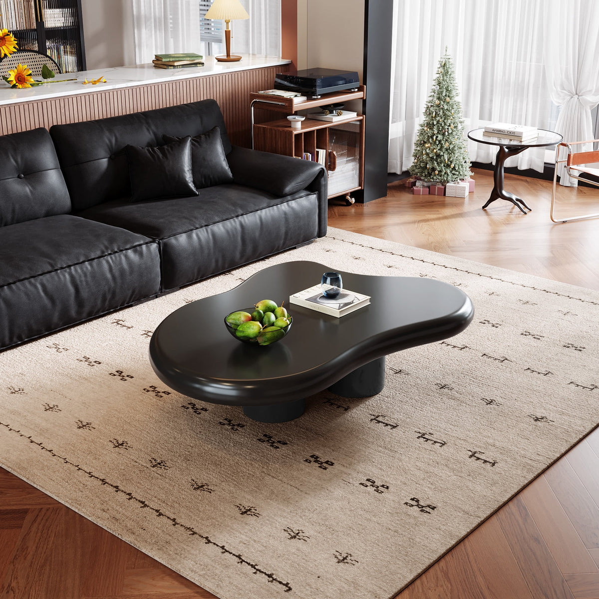 38.58'' Black Irregular Coffee Table K391522