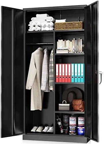 72" Metal Wardrobe Closet with Lock and Adjustable Shelves Z2950