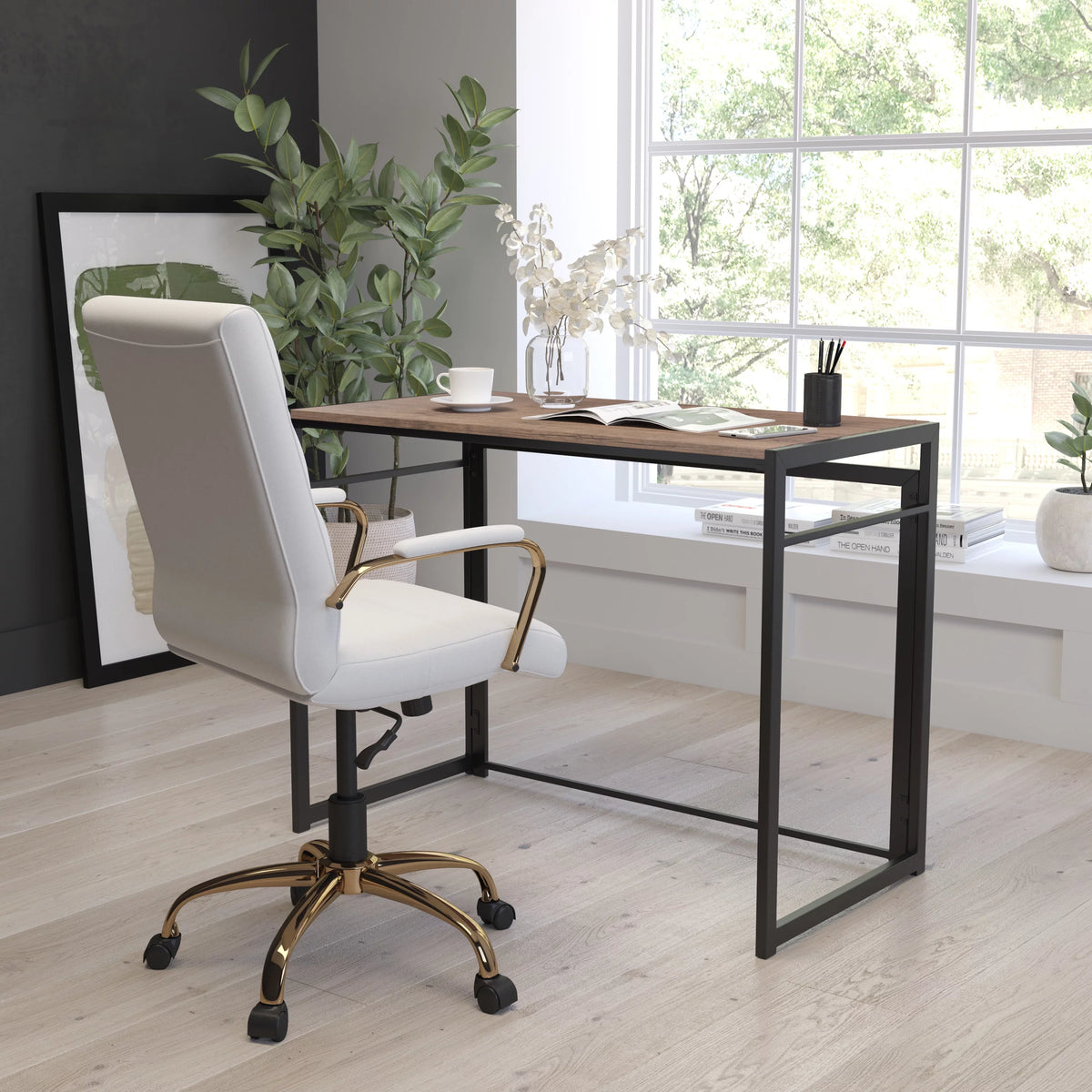 Folding Computer Desk with Wood Grain Finish and Metal Frame W899