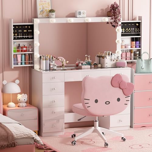 White Vanity Desk with Mirror and 11 Drawer F7938