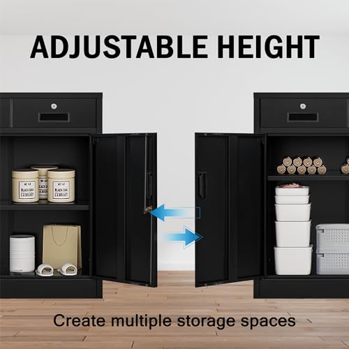 Black Steel Storage Cabinet with 2 Lockable Doors and 2 Adjustable Shelves B6472