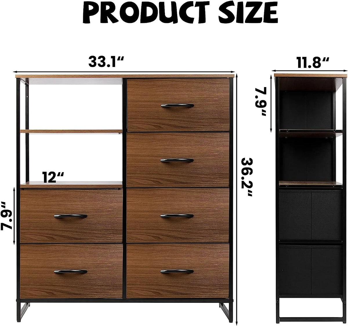 Fabric Dresser with 4 Drawers and 2 Side Shelf W2727