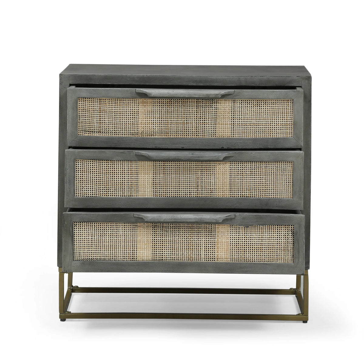 Mango Wood and Wicker 3 Drawer Cabinet X448