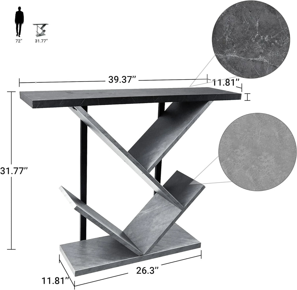 Black Marble Console Table with Storage F658