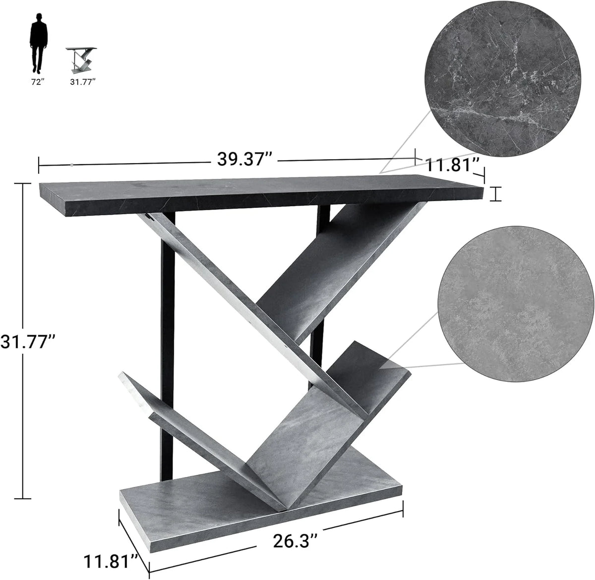 Black Marble Console Table with Storage F658