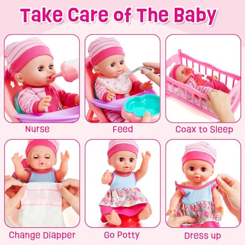 12in Baby Doll Crib and High Chair Set with 20pcs Accessories X705