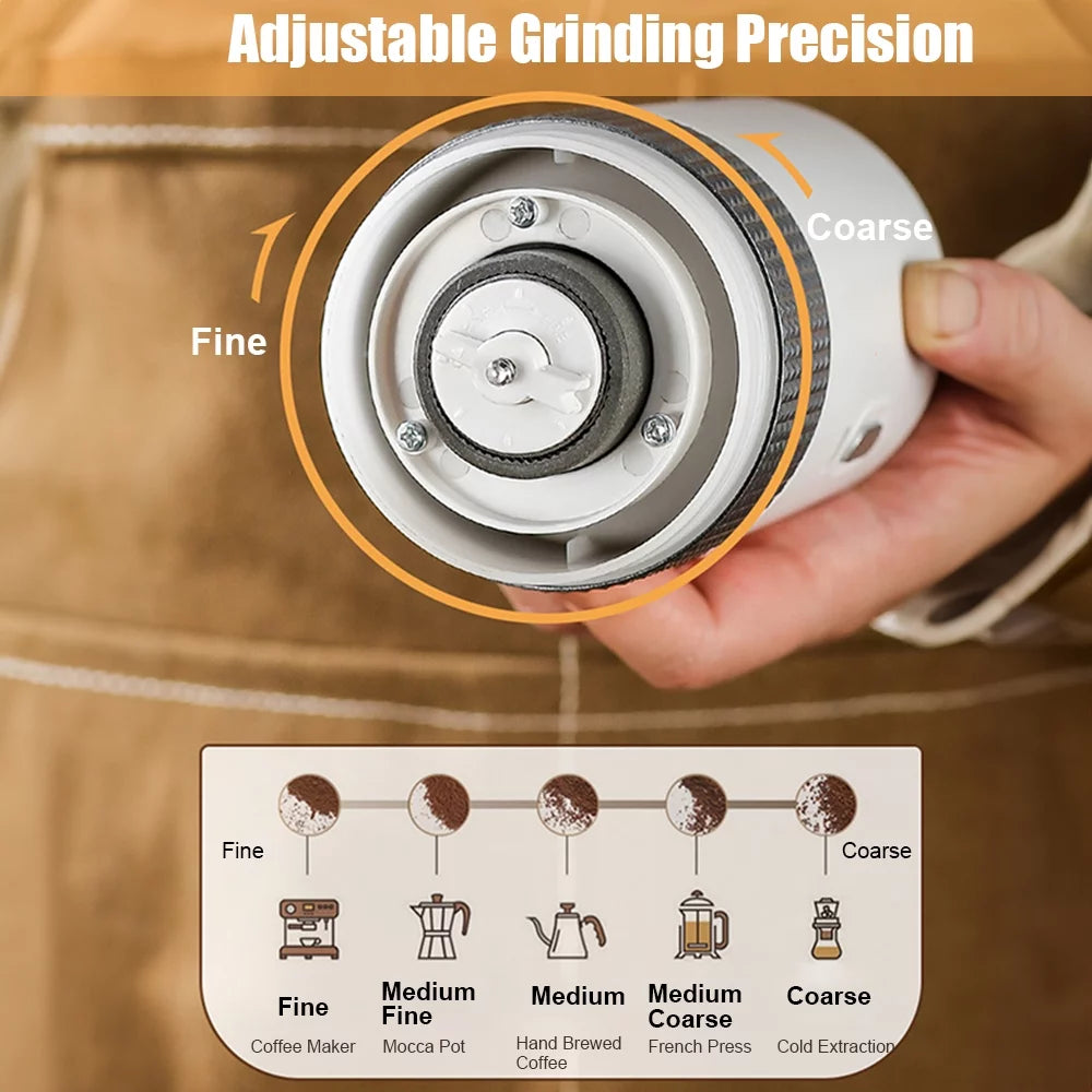 Portable Electric Burr Coffee Grinder 13W 200ml USB Rechargeable Adjustable Cordless N576