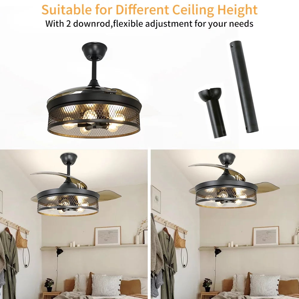 42" Invisible Ceiling Fan with Light and Remote A743