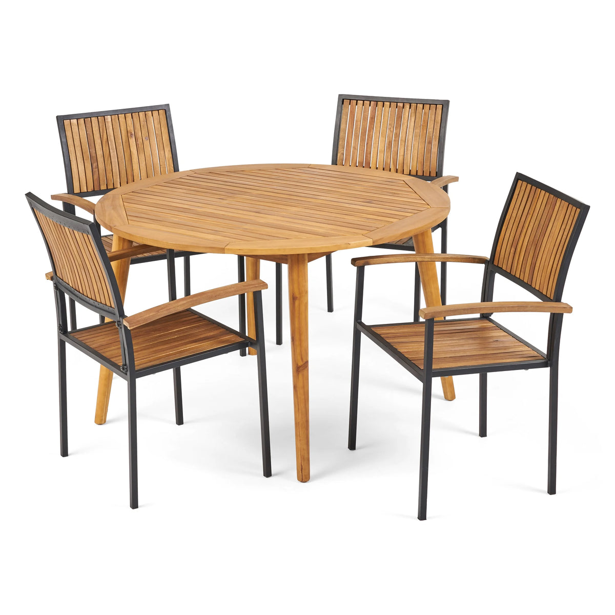 4 Seater Acacia Wood Circular Dining Set N982