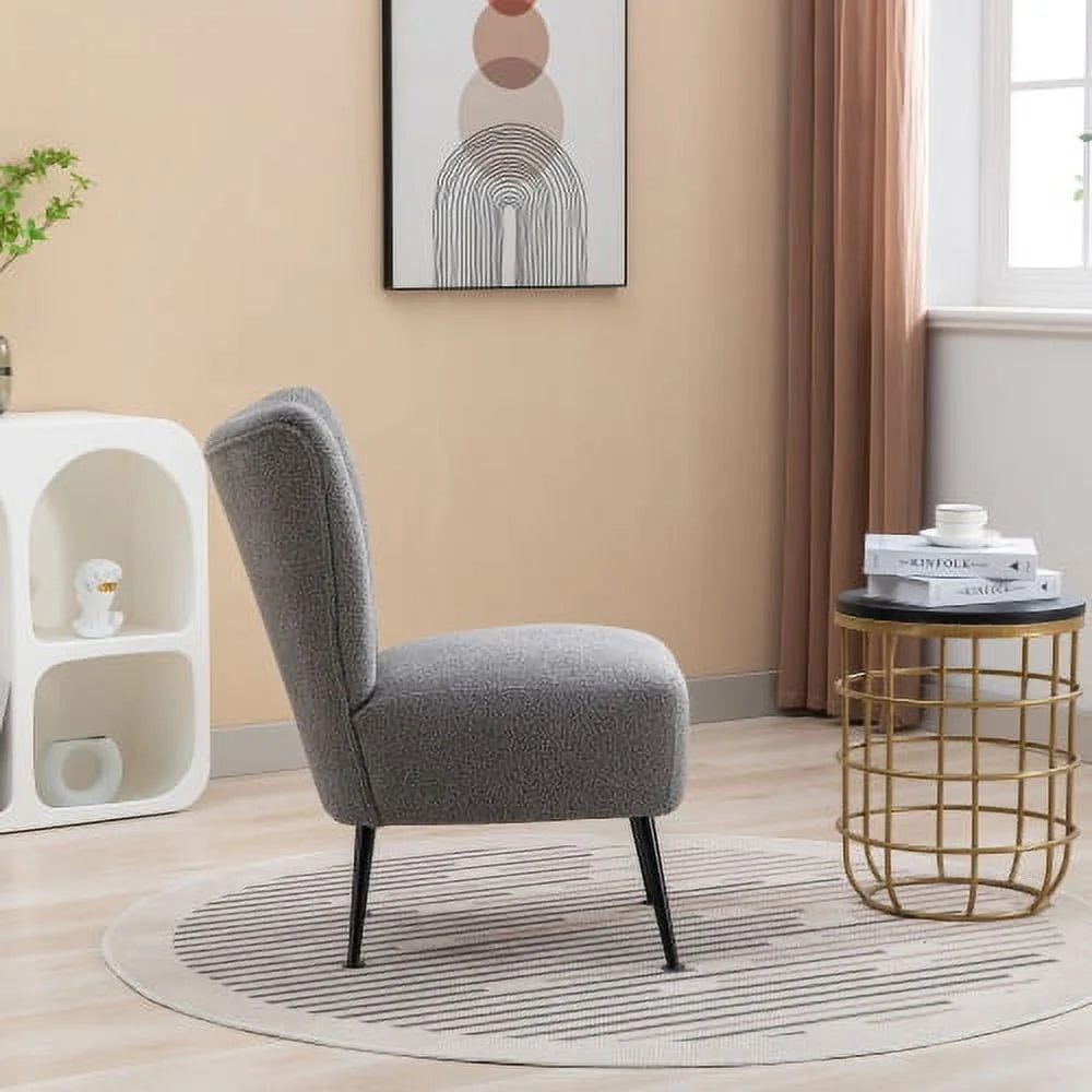 Gray Boucle Upholstered Armless Accent Chair J35592