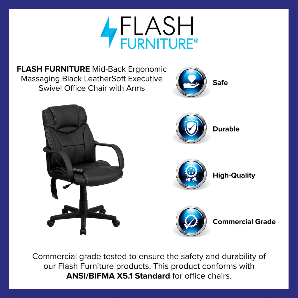 Black LeatherSoft Ergonomic Office Chair with Arms D4958