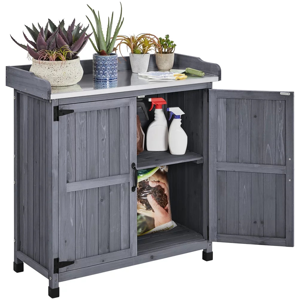 Wooden Garden Potting Bench Table with Cabinet D18797